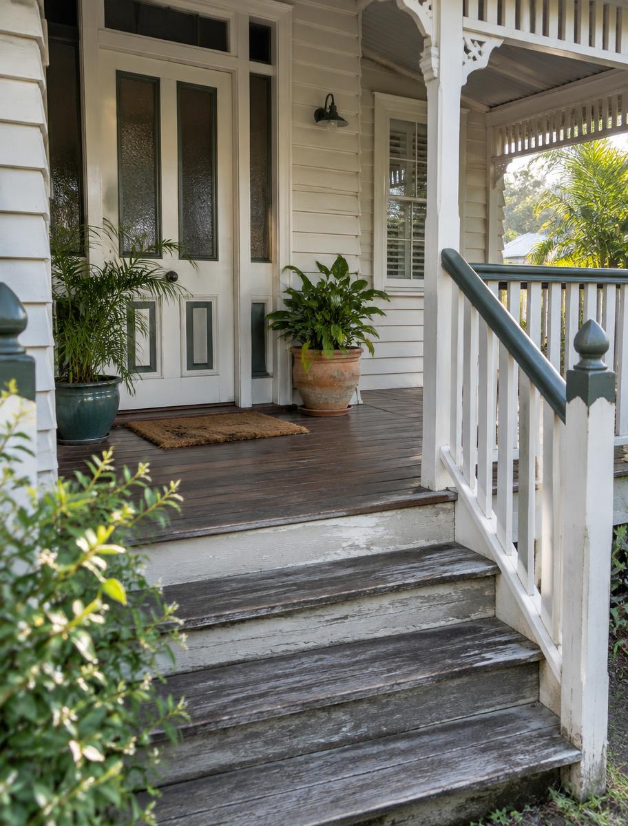 Timber steps at a home front porch
